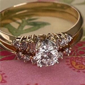 Beautiful Elegant 2-In-One Solid 14k Gold Diamonds Engagement & Wedding Band!